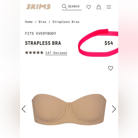 SKIMS FITS EVERYBODY STRAPLESS BRA | STYLE: BA-BAN-3151 | COLOR: CLAY | NEW/NWT! - Picture 5 of 9